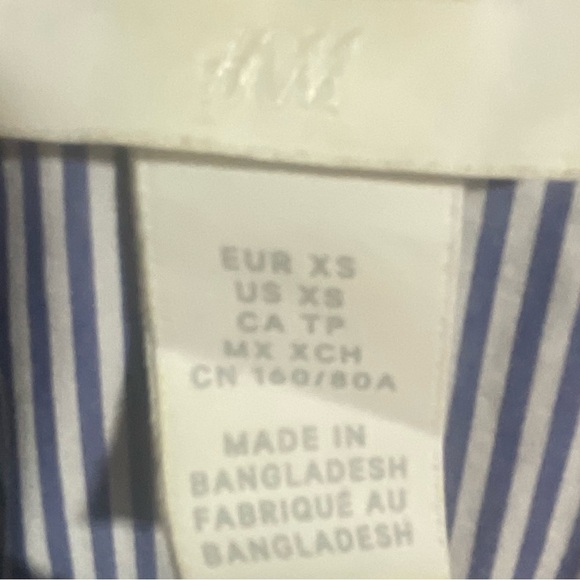 H&M Women’s White|Blue 100% Cotton Striped Shirt Sz XS - Picture 2 of 4